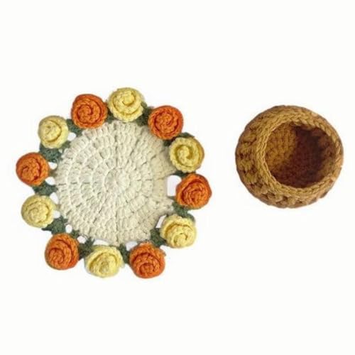 Mini-Rosenstrauß-Untersetzer, gehäkelte Rosenblüte, Tischset, Tee-Untersetzer, Geschenk, Häkelblume von Generisch