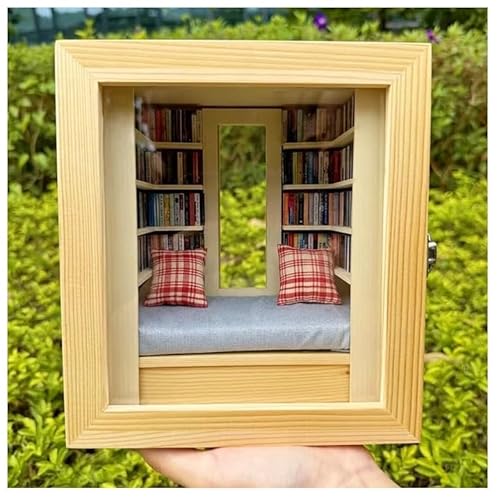 Miniatur-Buchecke mit Fenster, handgefertigtes Zimmer-Box-Set, inklusive Schlafsofa, Kissen, Puppenhaus-Bücherregal-Dekor und einzigartiges Geschenk für Buchliebhaber von Generisch