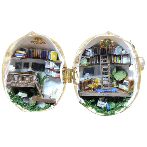 Miniatur Doll House Kit - Handgefertigte winzige Welt in Walnüssen | Tiny World in Walnut, 3D Mini House Library Home Decor Craft Walnut Musch von Generisch