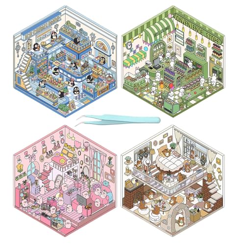 Miniatur Haus Aufkleber Kit | 3D Effekt Scrapbook Aufkleber - Set mit 4 Aufkleberszenen für Erwachsene, lustige Scrapbook Landschaftsbau Decals Miniatur Haus Aufkleber Kit | 3D Effekt Scrapbook Aufkleber - Set mit 4 Aufkleberszenen für Erwachsene, lustige Scrapbook Landschaftsbau Decals von Generisch