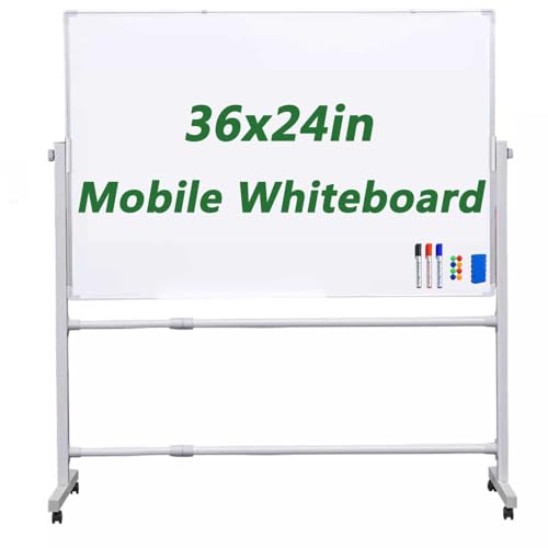Mobile Tafel, 360° wendbar, doppelseitig, magnetisch, trocken abwischbar, mit tragbarem Rollständer, Staffelei mit Aluminiumrahmen, ideal für Büro und Klassenzimmer von Generisch