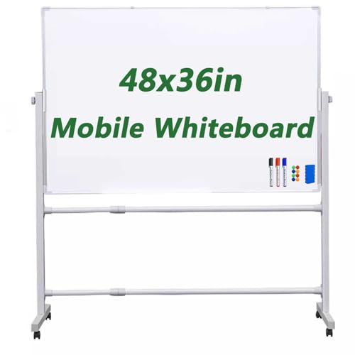 Mobile Tafel, 360° wendbar, doppelseitig, magnetisch, trocken abwischbar, mit tragbarem Rollständer, Staffelei mit Aluminiumrahmen, ideal für Büro und Klassenzimmer Mobile Tafel, 360° wendbar, doppelseitig, magnetisch, trocken abwischbar, mit tragbarem Rollständer, Staffelei mit Aluminiumrahmen, ideal für Büro und Klassenzimmer von Generisch