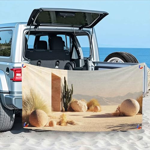 Modern Magnetisches Badetuch - 200 x 145 cm, Stein Wüste Pflanze Strandtuch für Strand, Schwimmen, Sandfrei & Schnelltrocknend Strandhandtuch Handtuch mit Magnetverschluss von Generisch