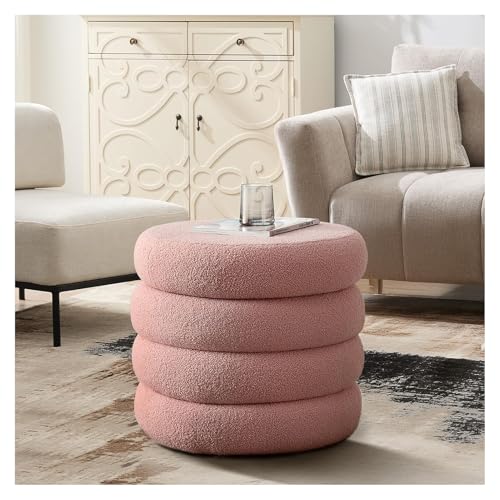 Moderne, runde Fußstütze, Plüschstoff, gepolsterter Hocker, gemütlicher Fleecesitz, stilvoller weißer Schminkhocker für Wohnzimmer und Eingangsbereich, Rosa, 35 x 40 cm Moderne, runde Fußstütze, Plüschstoff, gepolsterter Hocker, gemütlicher Fleecesitz, stilvoller weißer Schminkhocker für Wohnzimmer und Eingangsbereich, Rosa, 35 x 40 cm von Generisch