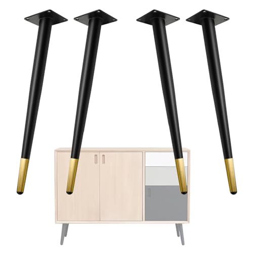 Moderne Metall-Möbelbeine, robust, 10,2 cm bis 71,1 cm, verstellbare Esstischbeine aus Stahl, zylindrisches Design für Hocker, Couchtische, Sofas, Schränke (Schwarz/Gold, 65 cm), 4 Stück von Generisch