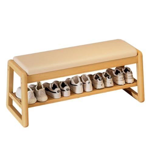 Moderne Schuhbank aus der Mitte des Jahrhunderts mit gepolstertem Sitz, versteckter Stauraum, Schuhregal, Massivholz, Eingangsbereich für Wohnzimmer, Flur, Schlafzimmer, 55/80/100 cm von Generisch