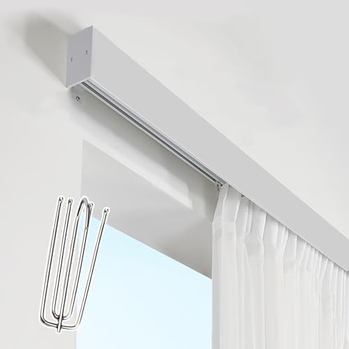 Moderne zuschneidbare Vorhangschiene – 2-in-1 Schiebestange & Querbehang Deckenstangen-Set für Schlafzimmer – leiser Raumteiler – Dunkelgrau – 3,1 m Länge – einfache Installation von Generisch