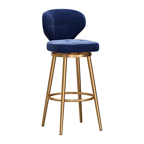 Moderner Barhocker aus Samt mit goldener Rückenlehne, 1 Stück, stilvoller Thekenhöhe, Stuhl für Küche, Insel, Bistro, Café, Zuhause, blauer Polsterstoff von Generisch