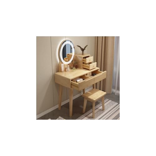 Moderner Schminktisch aus Holz mit LED-Lichtern und Spiegel, stilvoller Schminktisch mit Hocker für Schlafzimmer, 80 cm Kommode mit Lichtern für glamouröses Make-up-Erlebnis von Generisch