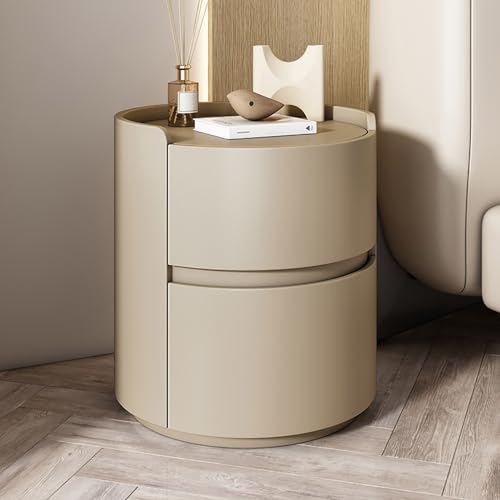 Moderner minimalistischer Nachttisch aus Massivholz in Weiß, runder Nachttisch mit Aufbewahrungsschubladen, Schlafzimmer-Beistelltisch, Kommode, Nachttisch aus Holz, Mini-Nachttisch, Aufbewahrung ca von Generisch