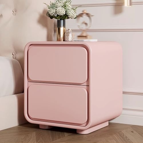 Moderner rosa Nachttisch mit gerillten Griffen, Nachttisch aus Holz, 2 Schubladen, Kommode für Schlafzimmer, stilvolles Leder-Finish, kompaktes 30 cm Design Moderner rosa Nachttisch mit gerillten Griffen, Nachttisch aus Holz, 2 Schubladen, Kommode für Schlafzimmer, stilvolles Leder-Finish, kompaktes 30 cm Design von Generisch