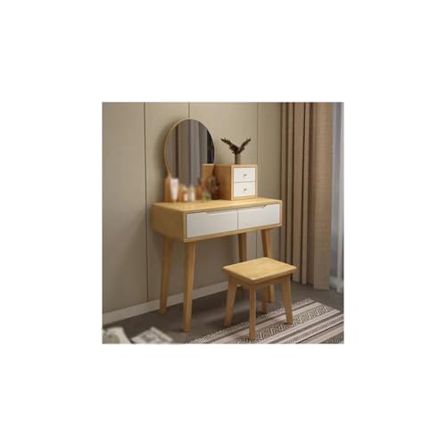 Moderner weißer Schminktisch mit LED-Lichtern und Spiegel, Kommode aus Holz für Schlafzimmer, stilvoller Schminktisch mit Hocker, perfekt für Schönheit und Nization (80 cm) von Generisch