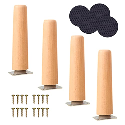 Möbelbeine aus Holz, 6 cm, 8 cm, 10 cm, 15 cm, 20 cm, Ersatzfüße für Tisch, Sofa, Schrank, Stützfüße mit Montageplatten und Schrauben, langlebige und stilvolle Holzbeine für Heimdekoration, 4 Stück von Generisch