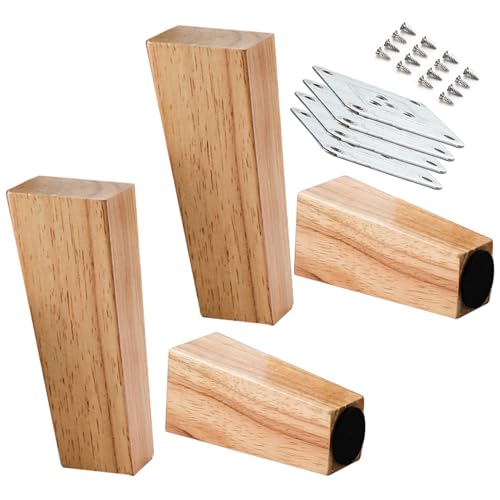 Möbelbeine aus Holz, konische Massivholz-Tischfüße mit Montageplatten, ideal für Sofa, Bett, Schrank, Couch und Stuhlbeine, 4 Stück (40 cm abgewinkelt) von Generisch