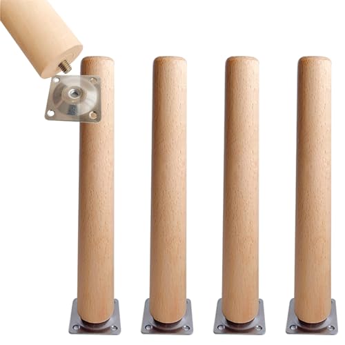 Möbelbeine aus Holz, runde gerade Beine, 60 cm, mit Montageplatten und Schrauben, perfekt als Heimdekoration und Möbelersatz, 4 Stück Möbelbeine aus Holz, runde gerade Beine, 60 cm, mit Montageplatten und Schrauben, perfekt als Heimdekoration und Möbelersatz, 4 Stück von Generisch