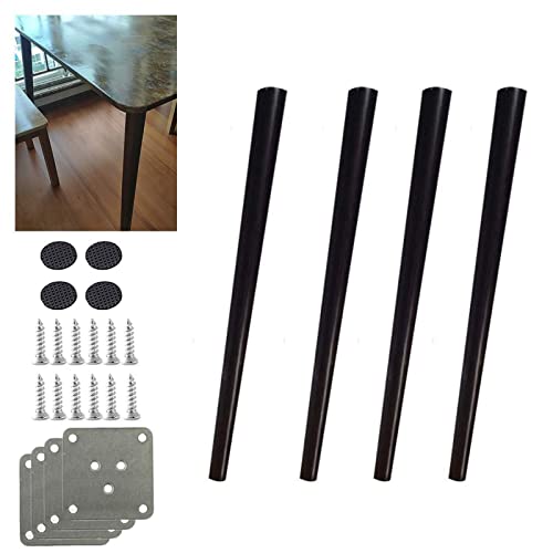 Möbelbeine aus massivem Eichenholz, Ersatzbeine für Schreibtisch, Esstisch, Sofa, schwarz, schräg kegelförmig, mit Zubehör für verbesserte Stabilität und Stil, 4 Stück von Generisch