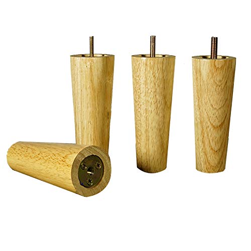 Möbelbeine aus massivem Eichenholz, konische Ersatzbeine für Sofa, Kommode, Couchtisch, TV-Ständer, Ottomane, inkl. Schrauben und metrischen M6-Schrauben (25 cm), 4 Stück von Generisch
