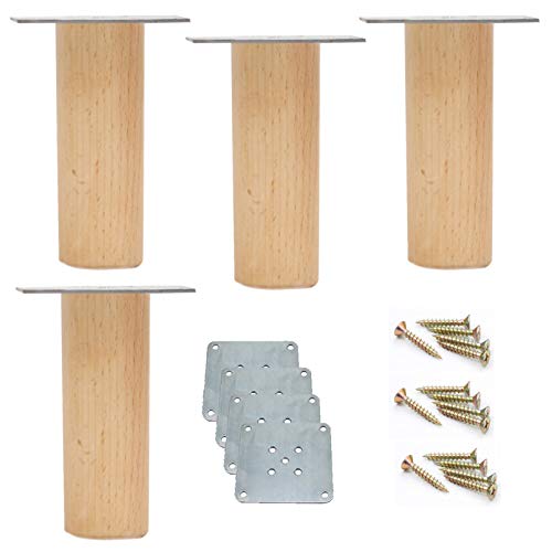 Möbelbeine aus natürlichem Buchenholz, 30 cm, massives Ersatz-Set für Sofa- und Tischbeine mit Montageplatte und Schrauben, perfekt für Ess- und Couchtische von Generisch