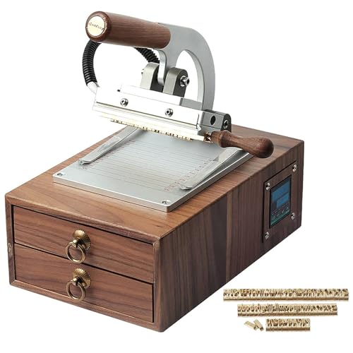 Multifunktionale Heißfolien-Stempelmaschine für individuelle Logo-Prägung auf PU, Papier, Taschen, Brieftaschen, mit mitgelieferten Formen und Aufbewahrungsbox aus Holz von Generisch