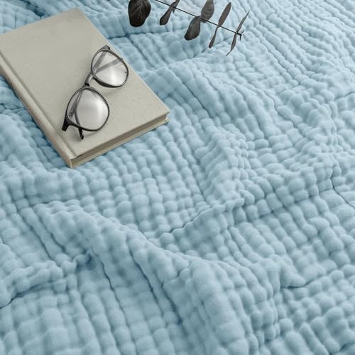 Musselin Decke, Muslin Blanket, Universale Sofadecke Leichte Bequeme Baumwoll Musselin Decke FüR Ganze Saison, 6-lagiges Baumwollgarn, 40er-Zahl (Blau,200 * 230 cm) von Generisch