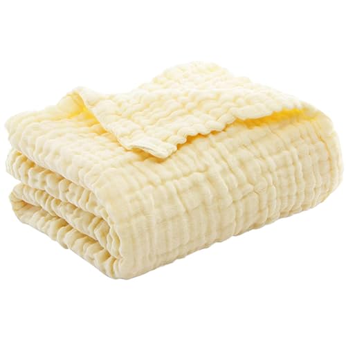 Musselin Decke, Muslin Blanket, Universale Sofadecke Leichte Bequeme Baumwoll Musselin Decke FüR Ganze Saison, 6-lagiges Baumwollgarn, 40er-Zahl (Gelb,200 * 230 cm) von Generisch