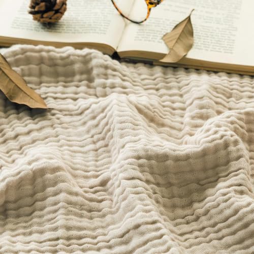 Musselin Decke, Muslin Blanket, Universale Sofadecke Leichte Bequeme Baumwoll Musselin Decke FüR Ganze Saison, 6-lagiges Baumwollgarn, 40er-Zahl (Hellbeige,200 * 230 cm) von Generisch