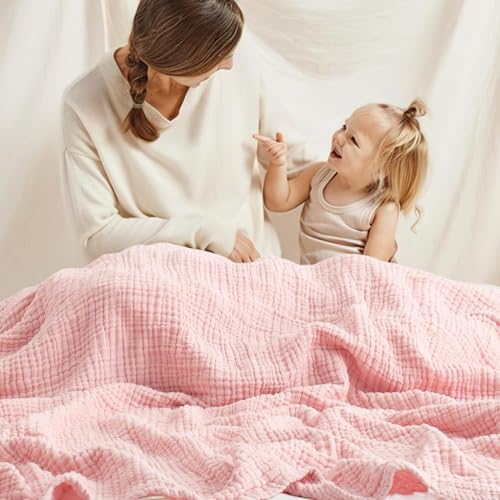 Musselin Decke, Muslin Blanket, Universale Sofadecke Leichte Bequeme Baumwoll Musselin Decke FüR Ganze Saison, 6-lagiges Baumwollgarn, 40er-Zahl (Rosa2,200 * 230 cm) von Generisch