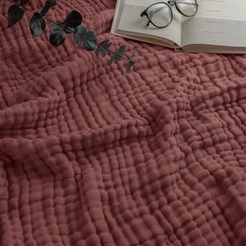 Musselin Decke, Muslin Blanket, Universale Sofadecke Leichte Bequeme Baumwoll Musselin Decke FüR Ganze Saison, 6-lagiges Baumwollgarn, 40er-Zahl (Weinrot,200 * 230 cm) von Generisch