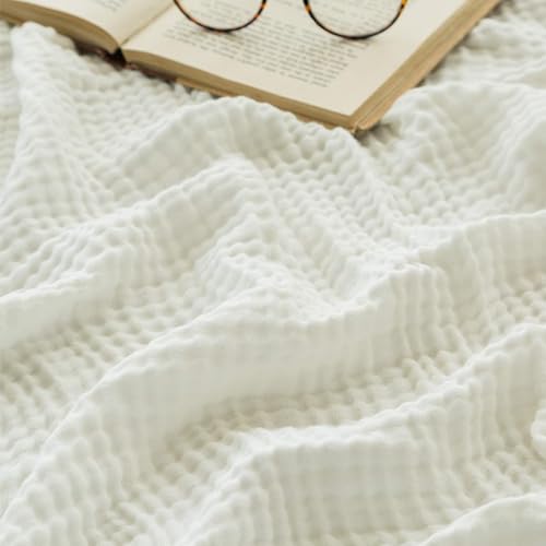Musselin Decke, Muslin Blanket, Universale Sofadecke Leichte Bequeme Baumwoll Musselin Decke FüR Ganze Saison, 6-lagiges Baumwollgarn, 40er-Zahl (Weiß,200 * 230 cm) von Generisch