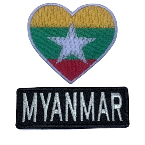 Myanmar National Country Heart Flag with Name Art Clothes Decoration Jeans Jacket Clothing Badge Iron on Sew on Embroidered Patch Applique von Generisch