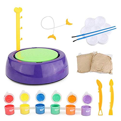 NEU 2025 Töpferscheibe Komplettset, Inkl. 800g Lufttrocknendem Modellerton, 6 Acrylfarben, Alles für sofortigen Kreativspaß, Einfaches DIY Projekt ohne Brennen von Generisch
