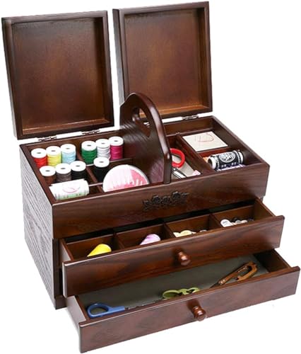 Nähkästchen aus Holz – großer Näh-Organizer mit 2 Schubladen und Fächern, leicht zu tragen für Zuhause und Stickerei Nähkästchen aus Holz – großer Näh-Organizer mit 2 Schubladen und Fächern, leicht zu tragen für Zuhause und Stickerei von Generisch
