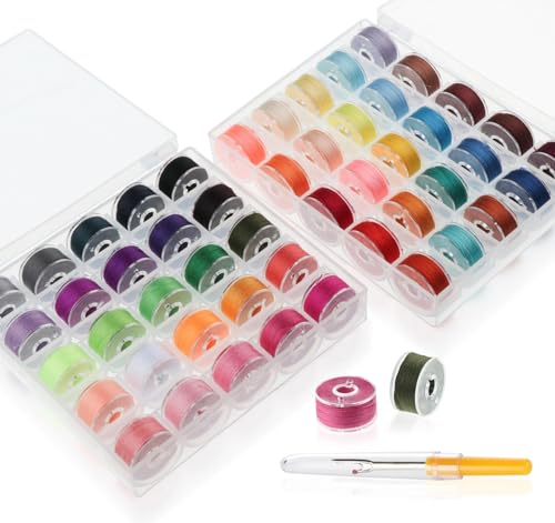 Nähmaschine Spulen Set mit Nähgarn, 50 Farben, Nähspulen Bobbin Thread, Vorgefertigte Spulenset aus Kunststoff, Spulen für Nähmaschine mit Aufbewahrungsbox, Größe A von Generisch