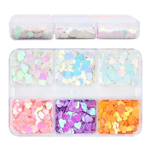 Nagel Glitzer Flocken - 6 Farben Holografische Herz Glitzer Flocken Für Nägel,Acryl Konfetti Maniküre Kunst Holografische Bastel Dekore Für Frauen Mädchen Augen Nagel Glitzer Flocken - 6 Farben Holografische Herz Glitzer Flocken Für Nägel,Acryl Konfetti Maniküre Kunst Holografische Bastel Dekore Für Frauen Mädchen Augen von Generisch