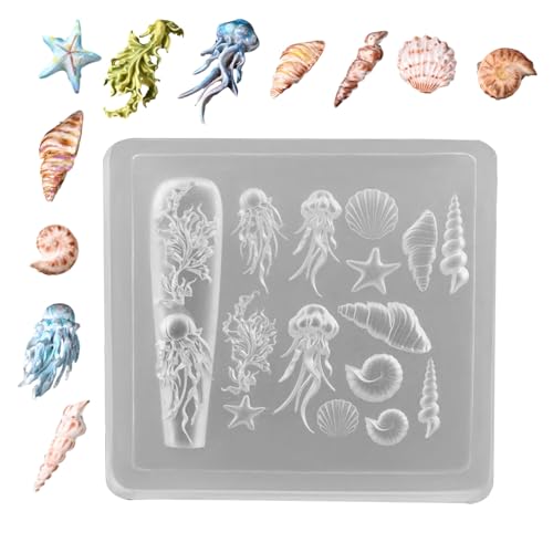 Nagel Silikonform | Gravur-Deko-Schablone,3D Meeresthema Silikonformen Schmuckherstellung Werkzeuge Mit Epoxidharz Bastelzubehör Für Salon Und Heimgebrauch von Generisch