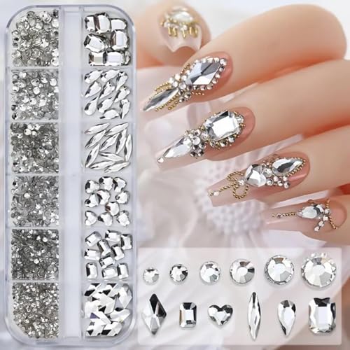 Nail Art Strass steine-Kristall klar Flat back Strass steine, 3D Multi Form Größe Kristall, Champagner Gold Nagel Edelsteine, mit Kit, für DIY Dekorationen Nail Art Strass steine-Kristall klar Flat back Strass steine, 3D Multi Form Größe Kristall, Champagner Gold Nagel Edelsteine, mit Kit, für DIY Dekorationen von Generisch