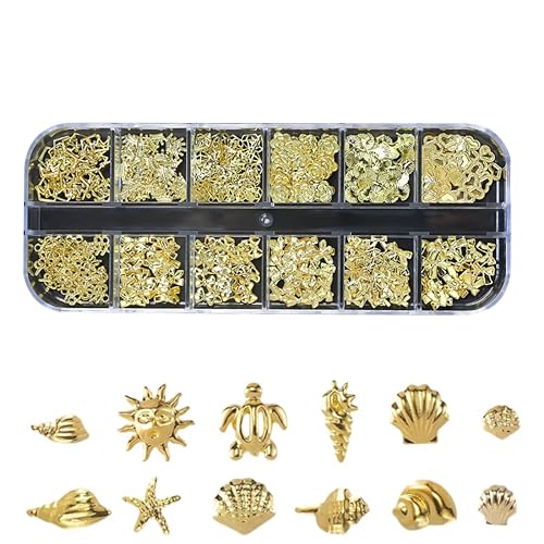 Sommer Muschel Nagelkunst Charms,Gold Strand Ozeannieten Nagelschmuck,Koralle Seestern Strasssteine Nägel,Diamanten für Nagelkunst,3D Ocean Nail für Frauen,für Nagel Dekorationen DIY (Gold-A) von Generisch
