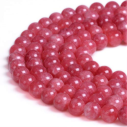 Natürliche Edelsteine, lose Perlen, glatt, rund, ca. 38,1 cm, DIY-Armband, Halskette zur Schmuckherstellung (8 mm, Rhodonit-gefärbte Jade) von Generisch