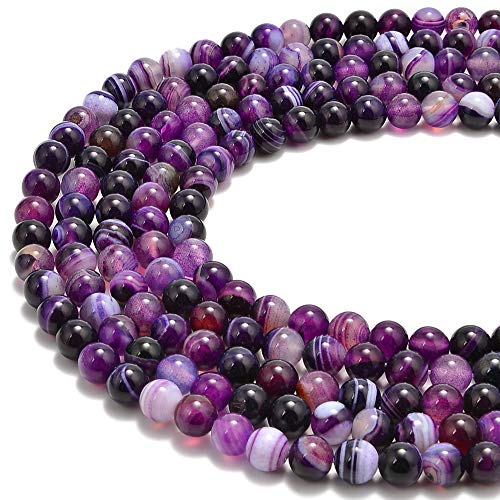 Natürliche Edelsteine, lose Perlen, glatt, rund, ca. 39,4 cm, DIY-Armband, Halskette zur Schmuckherstellung (8 mm, glatter lila Streifenachat) von Generisch