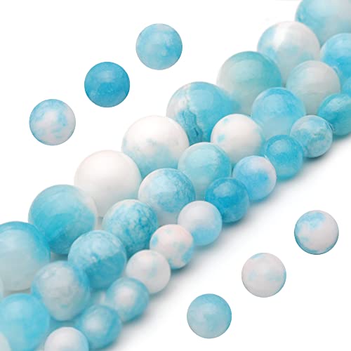 Natürliche Edelsteinperlen zur Schmuckherstellung, 8 mm, blau-weiße Jade, poliert, rund, glatte Steinperlen für Armband, Halskette, 38,1 cm von Generisch