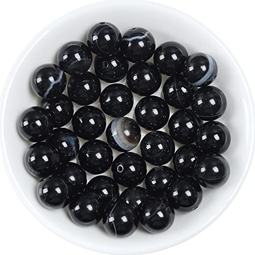 Natürliche Kristallperlen, 6 mm, schwarze Streifen, Onyx-Achat, Edelstein, rund, lose Energieheilperlen für Armbänder, Halsketten, Ohrringe, Schmuckherstellung, 62 Stück von Generisch