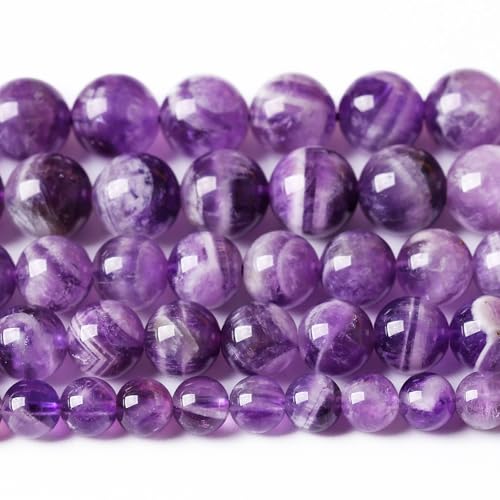 Natürliche Traumspitzen-Amethyst-Perlen, rund, lose Edelsteine für selbstgemachte Armbänder, Halsketten, Ohrringe, 2 Stränge, 81,3 cm, 180 Stück von Generisch