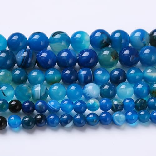 Natürliche blau gestreifte Achat-Perlen, Edelstein, runde Kristall-Energie für Schmuckherstellung, DIY-Armband, Halskette, 1 Strang, 39,4 cm, 31 Stück, 12 mm von Generisch