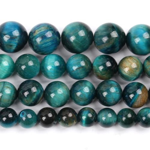 Natürliche blaue Tigeraugen-Steine, runde Perlen für Schmuckherstellung, Armbänder, Halsketten, 38,1 cm, blau, 6 mm, 59 Stück von Generisch