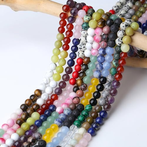Natürliche mehrfarbige polierte Kristallperlen (echt) – 8 mm, 47 Stück für DIY-Schmuckherstellung von Generisch