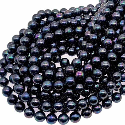 Natürliche runde glatte Achat-Edelsteine, lose Perlen zur Schmuckherstellung, 38,1 cm Strang pro Beutel, Großhandel (8 mm, schwarze Muschelperle) von Generisch