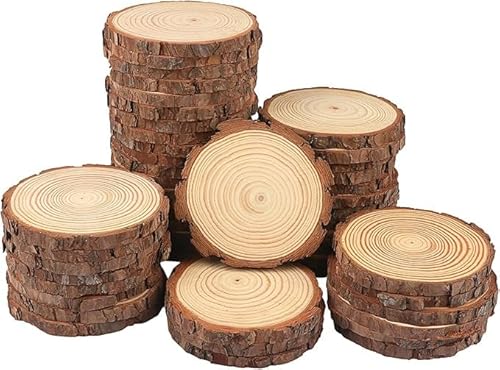 Natürliche rustikale Bastelscheiben, handbemalt, runde Scheiben, 5,1 - 6,3 cm, für DIY und Dekoration, organische Bastelkreise für Weihnachtsschmuck und Hochzeiten, 50 Stück von Generisch