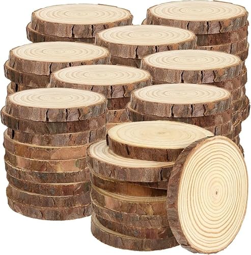 Natürliche rustikale Bastelscheiben, handbemalt, runde Scheiben, 5,1 - 6,3 cm, für DIY und Dekoration, organische Bastelkreise für Weihnachtsschmuck und Hochzeiten (80 Stück) von Generisch