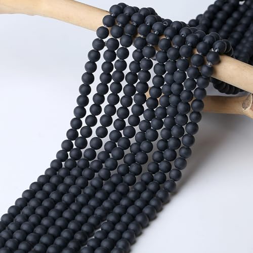 Natürliche schwarze, matte Achat-Kristallperlen (echt) – 8 mm, 47 Stück, für DIY-Schmuckherstellung von Generisch