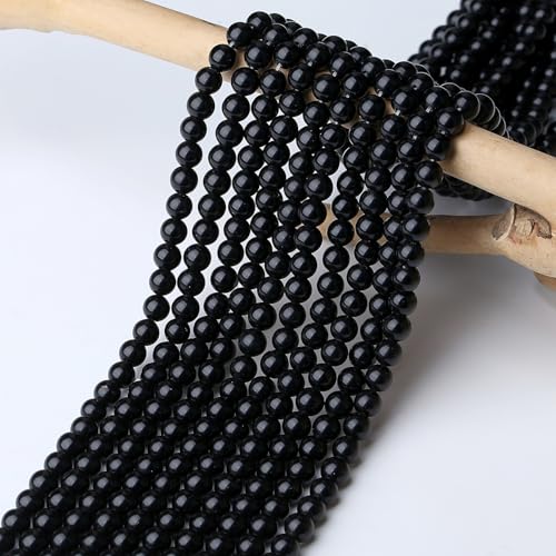 Natürliche schwarze Obsidian-Kristallperlen (echt) – 8 mm, 47 Stück, für DIY-Schmuckherstellung von Generisch